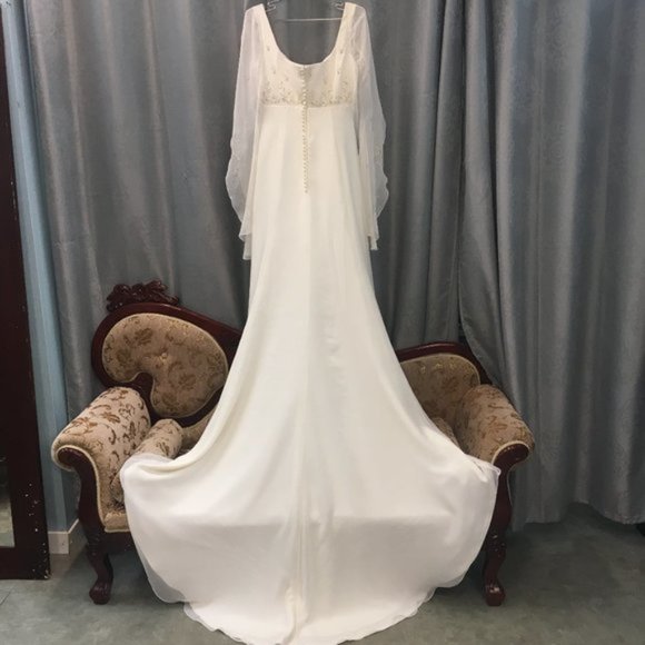 New Vintage Wedding Dress, Poet LONG SLEEVE Bell Aline Reg $3499 Size10 Rustic - Picture 5 of 15